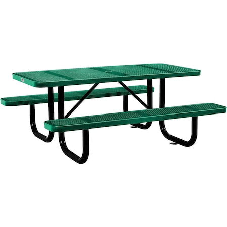Global Industrial Rectangle Picnic Table, Green, Perforated Metal, 6 ft L 694553GN